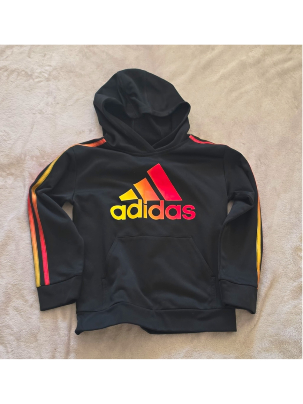 Adidas Boys Black Gradient Badge of Sport Logo Fleece Hoodie Size 6
